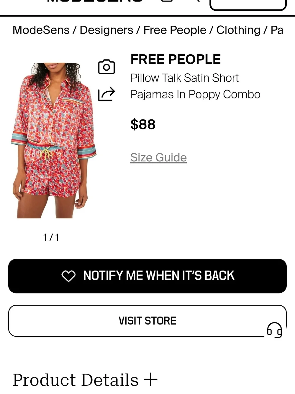 Free People Red Floral Short Pajama Set with Aqua Trim
